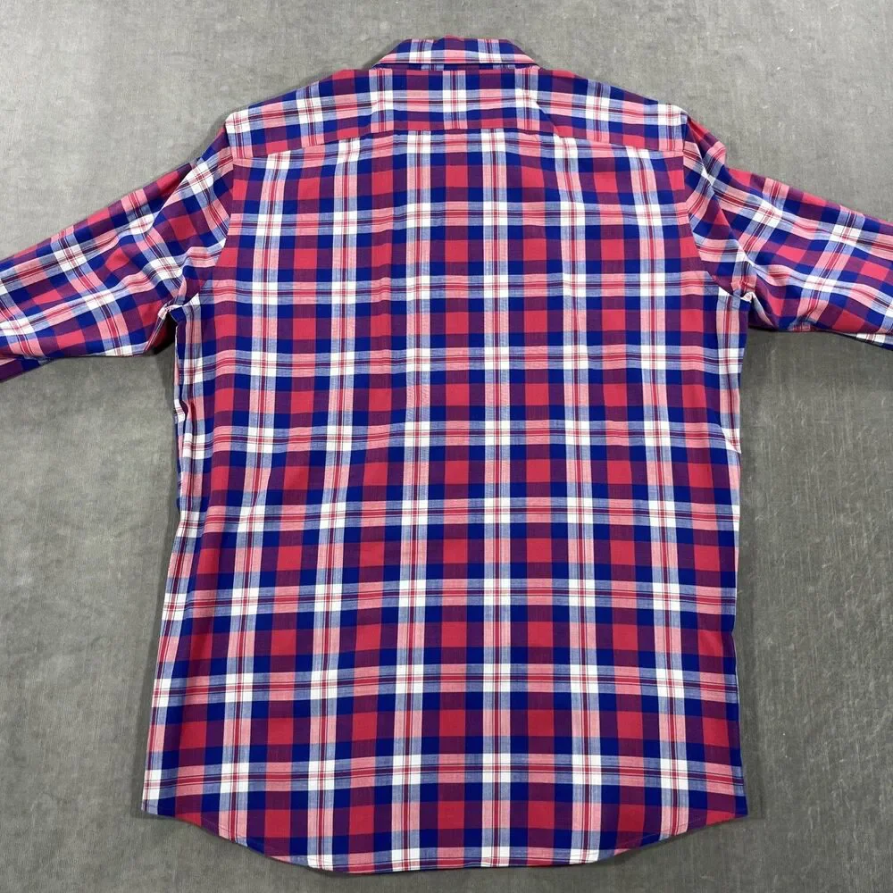 Banana Republic Mens Medium Red Blue‎ Plaid Button Down Classic Fit Shirt